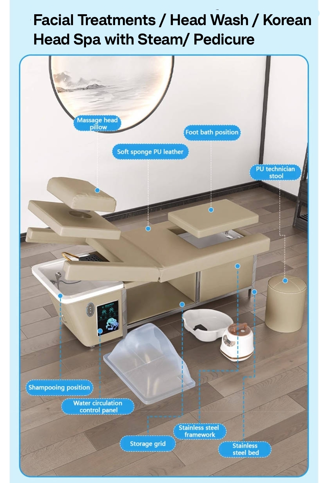 Korean Head Spa Shampoo Bed- K 09 with Pedicure - Image 9